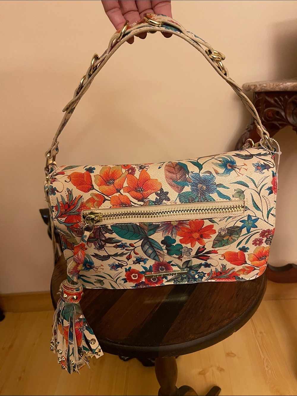 Steve Madden Cream Shoulder Bag with Orange & Blue Floral Print
